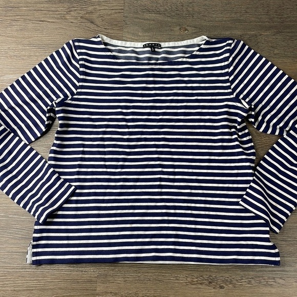 Theory Women’s Navy Blue And White Striped Long Sleeve Tee, size Small - Picture 1 of 8